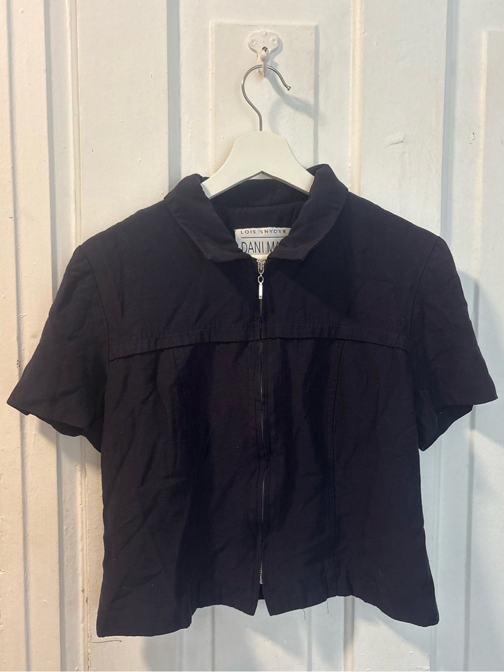 Vintage Navy Short-Sleeve Zip up Top